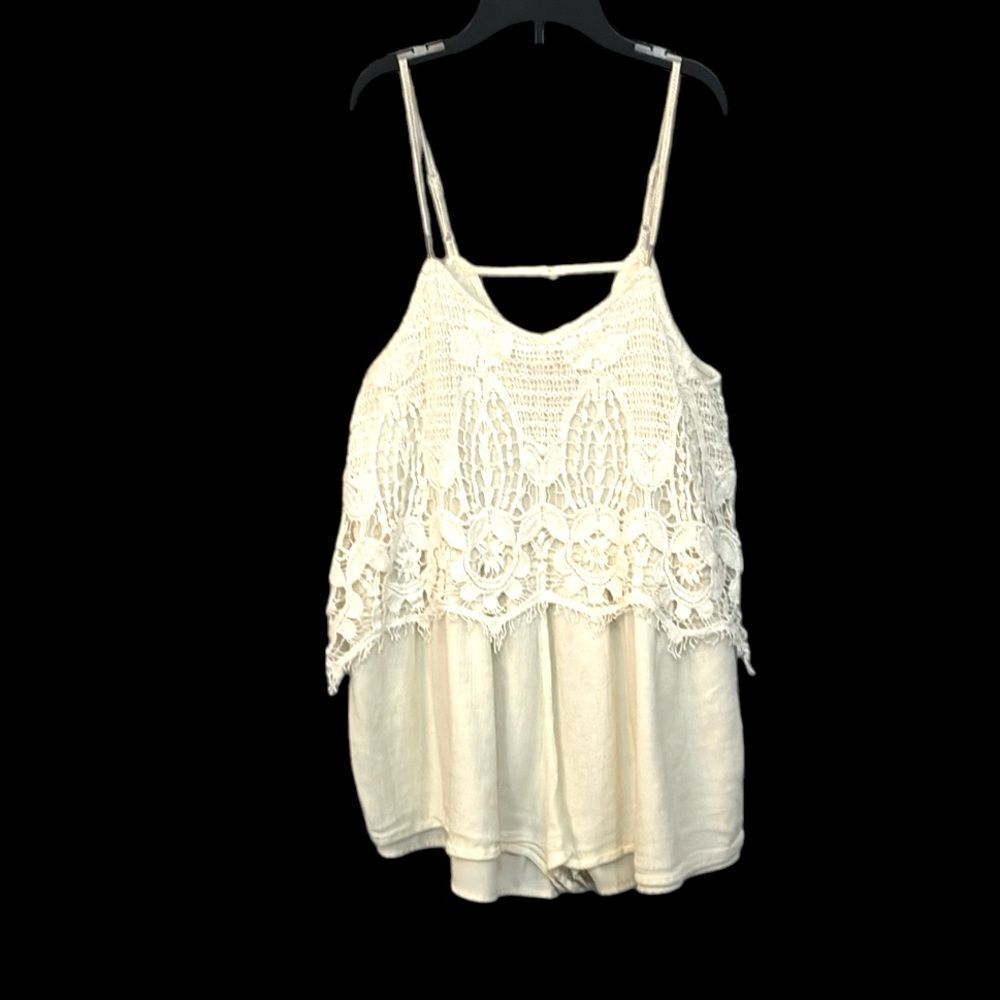 American Eagle Womens White Cream Lace Spaghetti Strap Sleeveless Romper XXS AEO